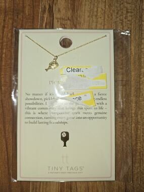 Tiny Tags 16" Necklace PickelBall 2" Extender 14K GOLD ION Plate Over Brass s31